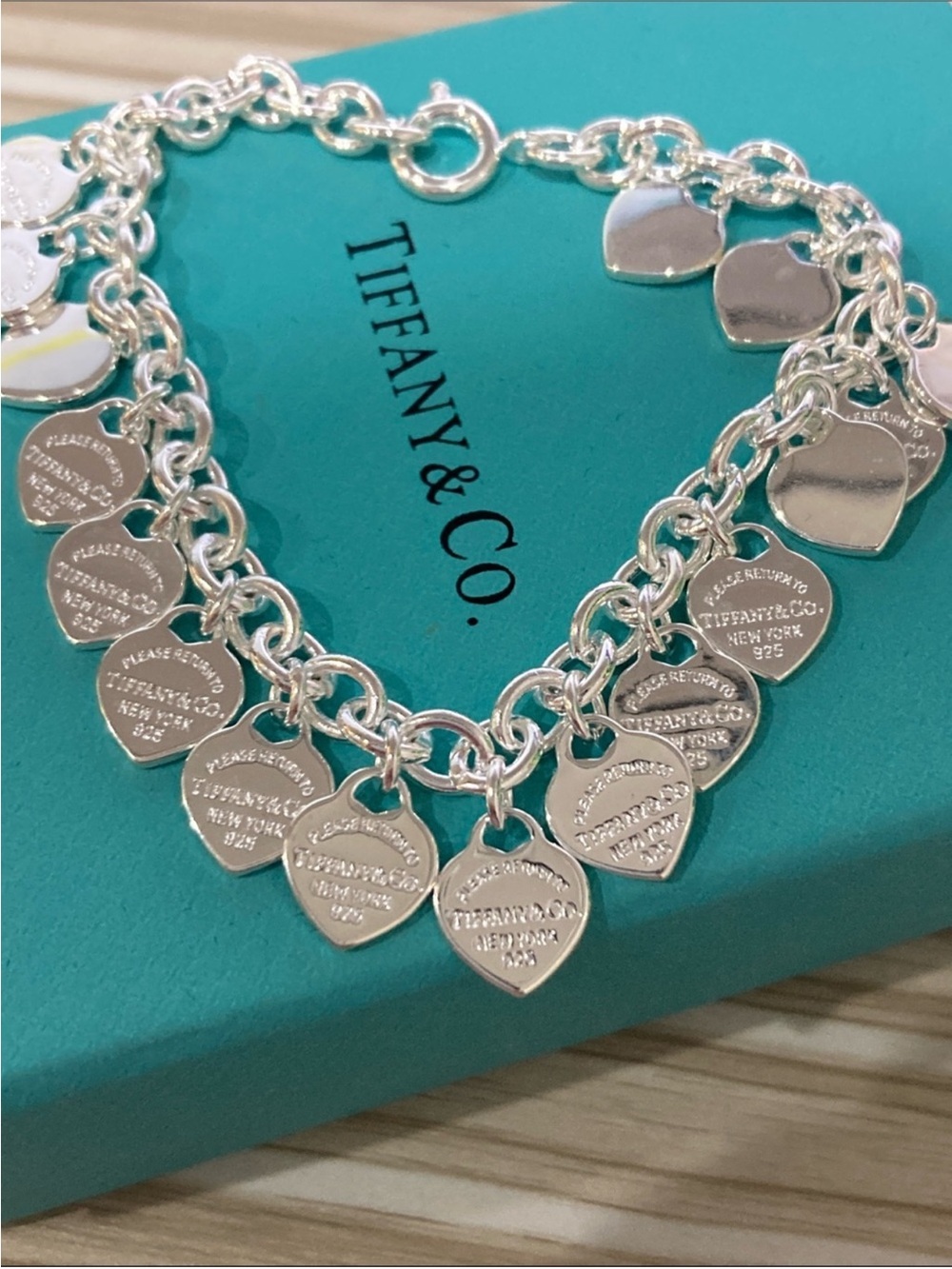 Tiffany & Co. Silver Heart Charm Bracelet - Polished Sterling Heart Dangles